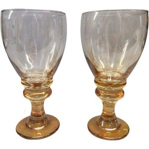 Set of Pier One Hand Blown Wine/Water Glass Golden Amber Color